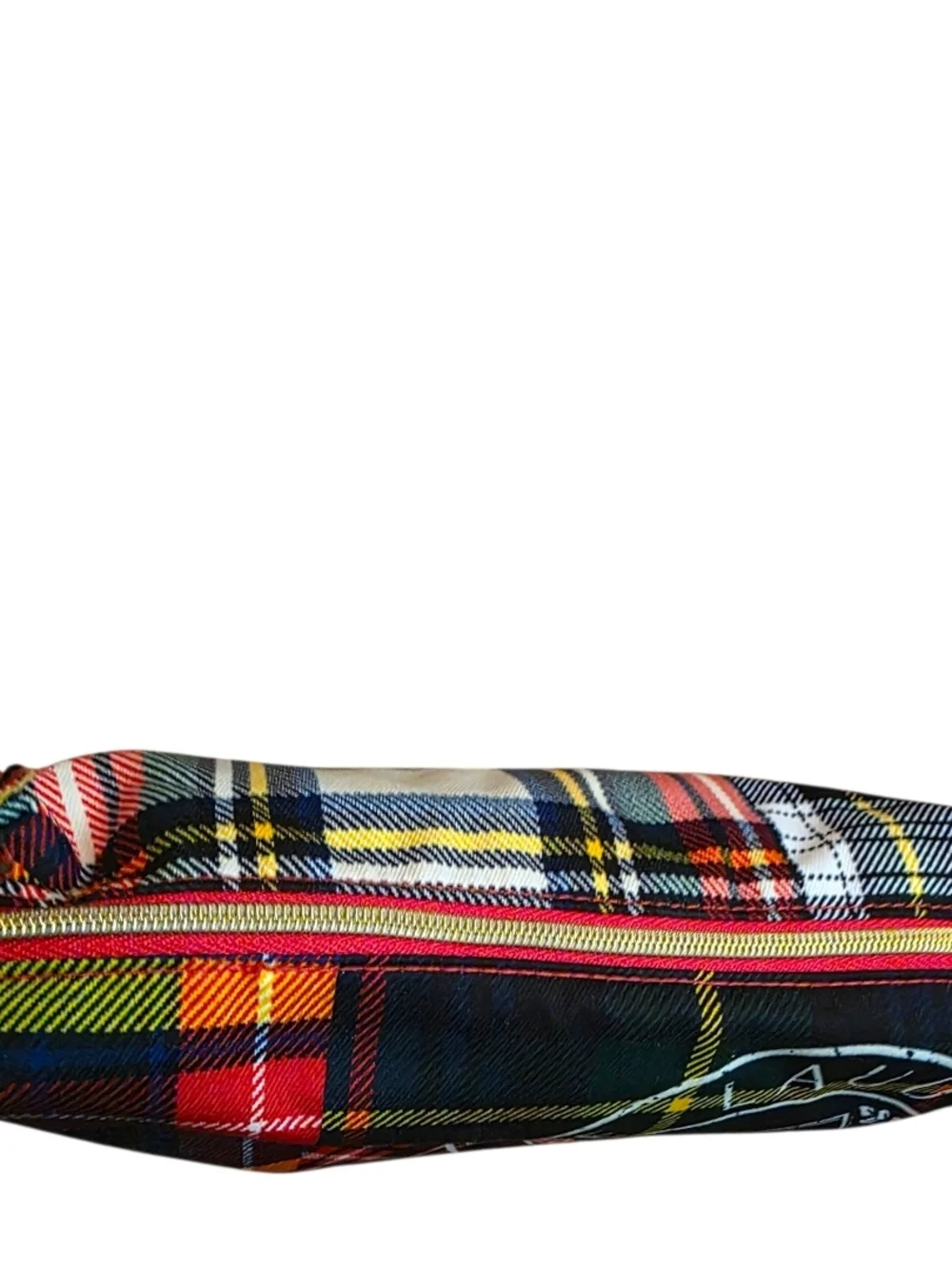 Estee Lauder Plaid Preppy Lined Cosmetic Pouch with Gold Zipper Trim